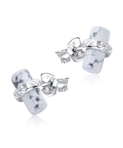 White Stone inward CZ Crystal Silver Stud Earring STS-5670